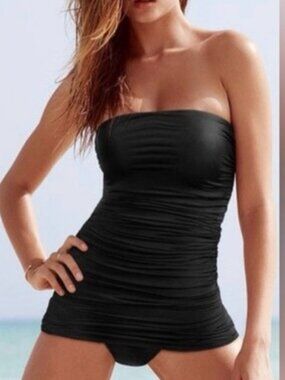 Victoria's Secret One-Piece Swimsuit Black Ruched Strapless Swimdress Small